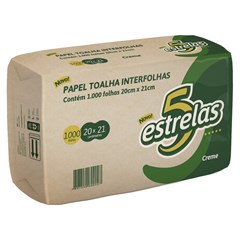 PAPEL TOALHA 5 ESTRELAS INTERFOLHADO CREME 20X21CM 1000 FOLHAS