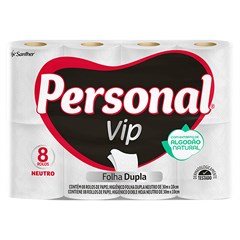 PAPEL HIGIÊNICO PERSONAL VIP FOLHA DUPLA NEUTRO 30M 8 ROLOS
