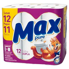 PAPEL HIGIÊNICO MAX PURE FOLHA DUPLA NEUTRO 30M LV12 PG11 ROLOS