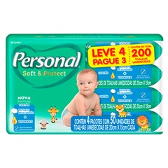 LENÇO UMEDECIDO PERSONAL BABY 50UN LV4PG3 PACOTES