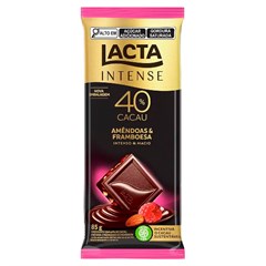 CHOCOLATE EM BARRA LACTA INTENSE 40% CACAU COM AMÊNDOAS E FRAMBOESA 85G