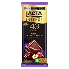 CHOCOLATE EM BARRA LACTA INTENSE 40% CACAU CROCANTE COM AVELÃ 85G