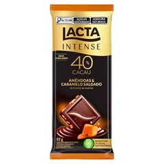 CHOCOLATE EM BARRA LACTA INTENSE 40% CACAU COM AMÊNDOAS E CARAMELO 85G