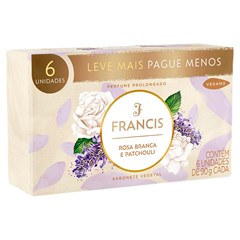 SABONETE EM BARRA FRANCIS VEGETAL ROSA BRANCA E PATCHOULI 90G 6UN