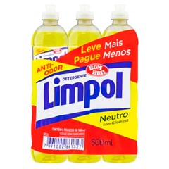 DETERGENTE LÍQUIDO LIMPOL NEUTRO 500ML 3UN