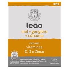 CHÁ LEÃO MEL, GENGIBRE E CÚRCUMA 10SQ 20G