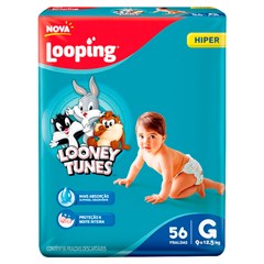 FRALDA INFANTIL LOOPING LOONEY TUNES HIPER TAMANHO G 56UN