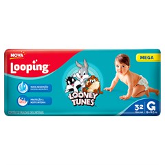 FRALDA INFANTIL LOOPING LOONEY TUNES MEGA TAMANHO G 32UN
