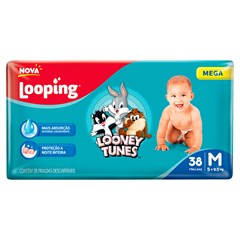 FRALDA INFANTIL LOOPING LOONEY TUNES MEGA TAMANHO M 38UN