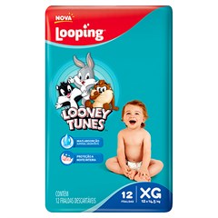 FRALDA INFANTIL LOOPING LOONEY TUNES JUMBINHO TAMANHO XG 12UN