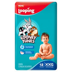 FRALDA INFANTIL LOOPING LOONEY TUNES JUMBINHO TAMANHO XXG 12UN