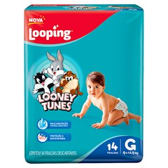 FRALDA INFANTIL LOOPING LOONEY TUNES JUMBINHO TAMANHO G 14UN