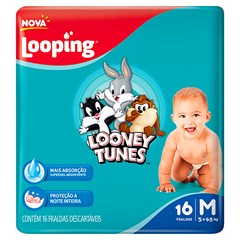 FRALDA INFANTIL LOOPING LOONEY TUNES JUMBINHO TAMANHO M 16UN