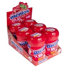 CHICLETE MENTOS PURE MORANGO POTE 56G