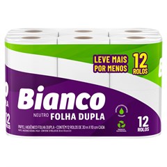 PAPEL HIGIÊNICO BIANCO FOLHA DUPLA NEUTRO 30M 12 ROLOS