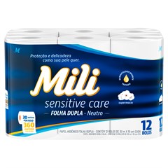 PAPEL HIGIÊNICO MILI SENSITIVE CARE FOLHA DUPLA NEUTRO 30M 12 ROLOS