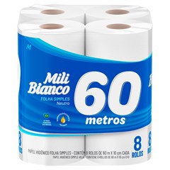 PAPEL HIGIÊNICO BIANCO FOLHA SIMPLES NEUTRO 60M 12 ROLOS