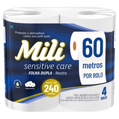 PAPEL HIGIÊNICO MILI MAX FOLHA DUPLA NEUTRO 60M 4 ROLOS