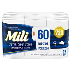 PAPEL HIGIÊNICO MILI MAX FOLHA DUPLA NEUTRO 60M 12 ROLOS