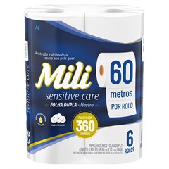PAPEL HIGIÊNICO MILI MAX FOLHA DUPLA NEUTRO 60M 6 ROLOS