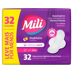 ABSORVENTE MILI DIA & NOITE NOTURNO SUAVE COM ABAS 32UN