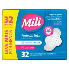 ABSORVENTE DIÁRIO MILI PROTEÇÃO TOTAL SUAVE COM ABAS 32UN