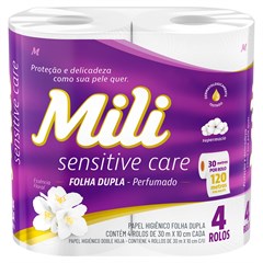 PAPEL HIGIÊNICO MILI SENSITIVE CARE FOLHA DUPLA PERFUMADO FLORAL 30M 4 ROLOS