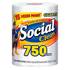 PAPEL TOALHA SOCIAL CLEAN FOLHA SIMPLES 750 FOLHAS