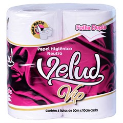 PAPEL HIGIÊNICO VIP VELUDO FOLHA DUPLA NEUTRO 30M 4 ROLOS