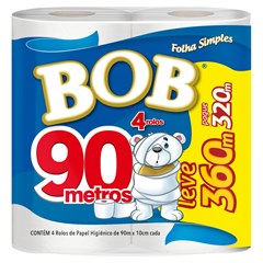 PAPEL HIGIENICO BOB FOLHA SIMPLES  LEVE 360MTS PAGUE 320MTS