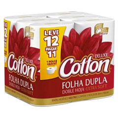 PAPEL HIGIENICO COTTON FOLHA TRIPLA 20M LEVE 12 PAGUE 11 ROLOS