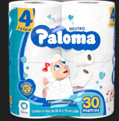 PAPEL HIGIÊNICO PALOMA NEUTRO FOLHA SIMPLES 30M 4 ROLOS