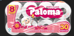 PAPEL HIGIÊNICO PALOMA PERFUMADO FOLHA SIMPLES 30M 8 ROLOS