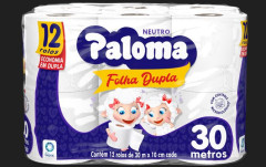 PAPEL HIGIÊNICO PALOMA NEUTRO FOLHA DUPLA 30M 12UN