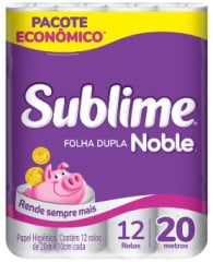 PAPEL HIGIÊNICO NOBLE FOLHA DUPLA NEUTRO 20M 12 ROLOS